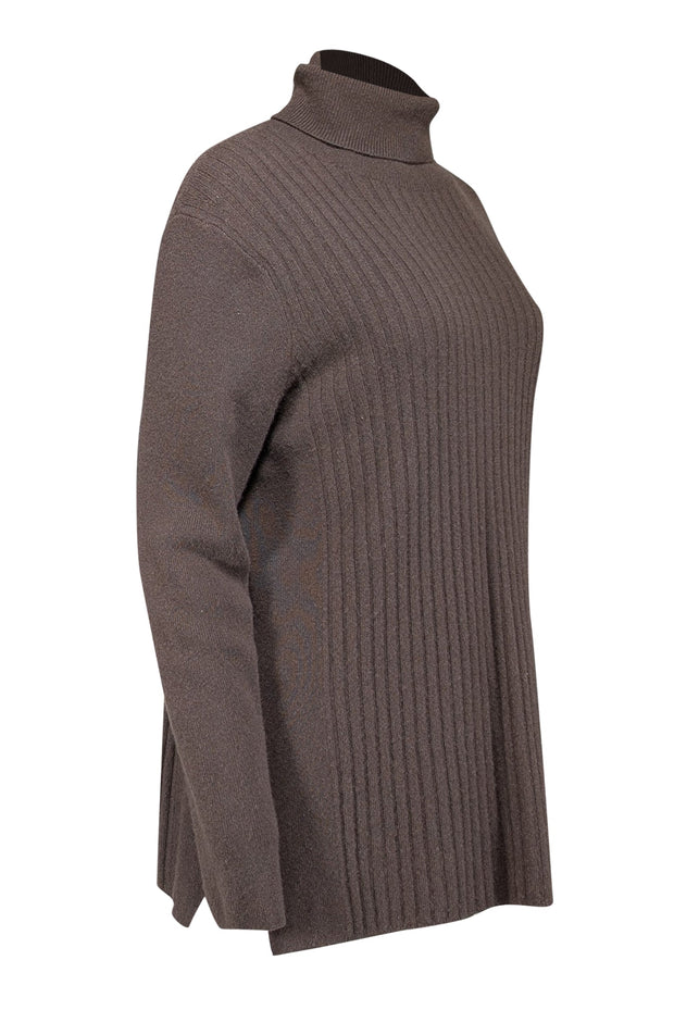 Current Boutique-Lafayette 148 - Brown Ribbed Cashmere Turtleneck Sweater Sz XL