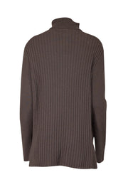 Current Boutique-Lafayette 148 - Brown Ribbed Cashmere Turtleneck Sweater Sz XL