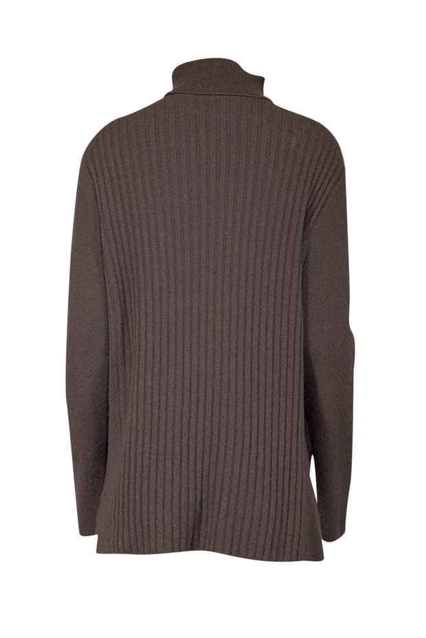 Current Boutique-Lafayette 148 - Brown Ribbed Cashmere Turtleneck Sweater Sz XL