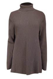 Current Boutique-Lafayette 148 - Brown Ribbed Cashmere Turtleneck Sweater Sz XL