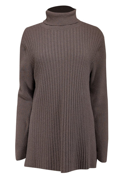 Current Boutique-Lafayette 148 - Brown Ribbed Cashmere Turtleneck Sweater Sz XL