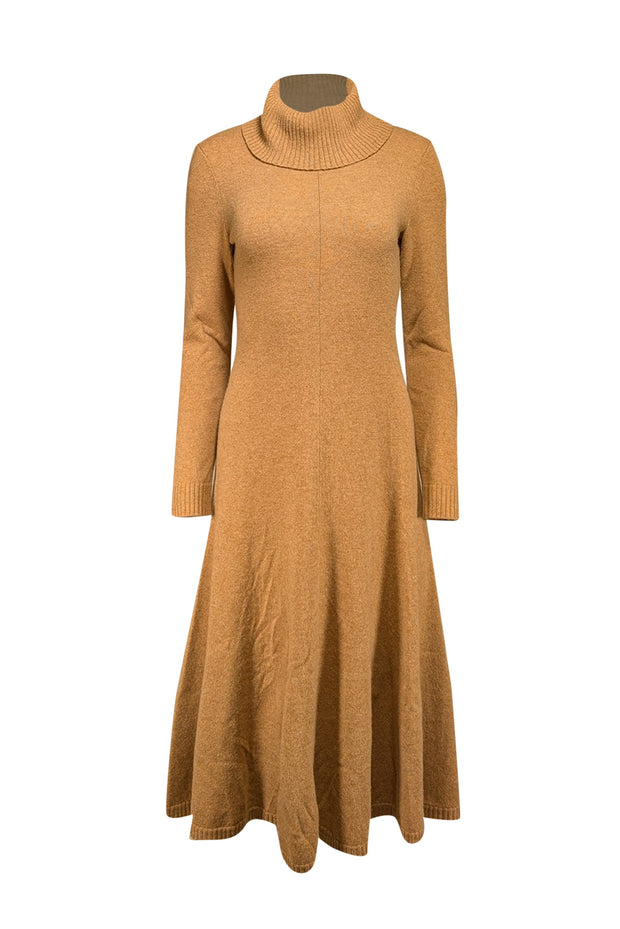 Current Boutique-Lafayette 148 - Camel Brown Cashmere Turtleneck Dress Sz S