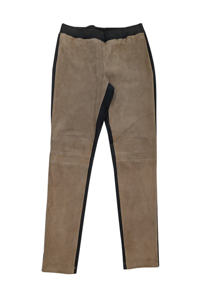 Current Boutique-Lafayette 148 - Camel Brown Suede Front Olive Knit Pants Sz M