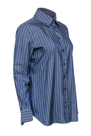 Current Boutique-Lafayette 148 - Chambray & White Stripe Button Up Shirt Sz L