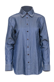Current Boutique-Lafayette 148 - Chambray & White Stripe Button Up Shirt Sz L