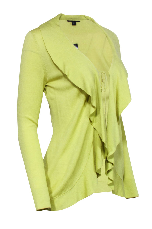 Current Boutique-Lafayette 148 - Chartreuse Ruffle Collar Cardigan Sz S