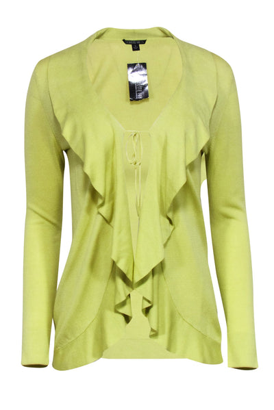 Current Boutique-Lafayette 148 - Chartreuse Ruffle Collar Cardigan Sz S