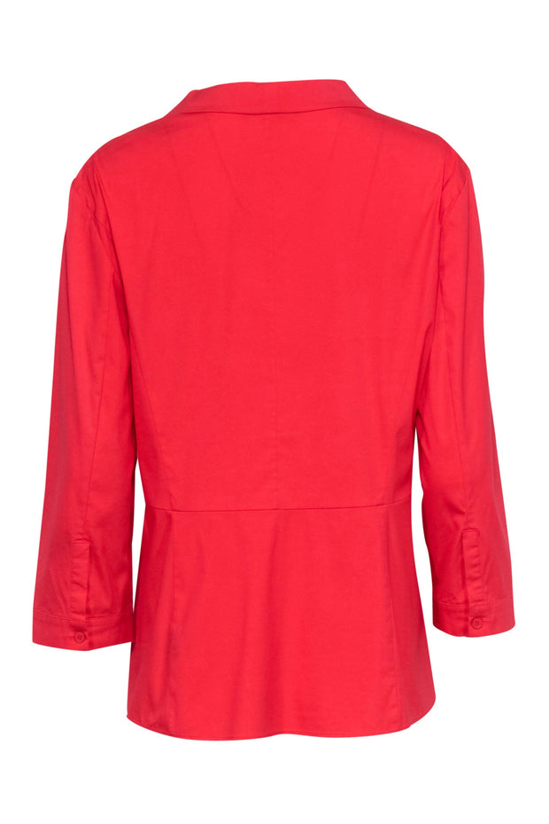 Current Boutique-Lafayette 148 - Dark Coral Crop Sleeve Button Down Blouse Sz L