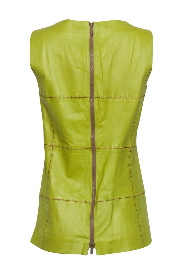 Current Boutique-Lafayette 148 - Green Leather Sleeveless Top w/ Contrast Stitching Sz S