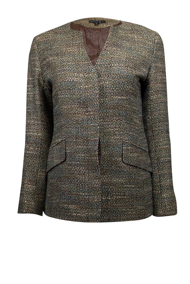 Current Boutique-Lafayette 148 - Green, Olive, & Cream Tweed Jacket Sz 4