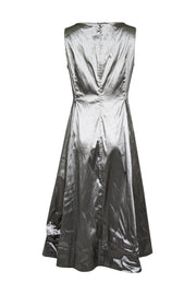 Current Boutique-Lafayette 148 - Grey Iridescent Sleeveless Midi Dress Sz 14