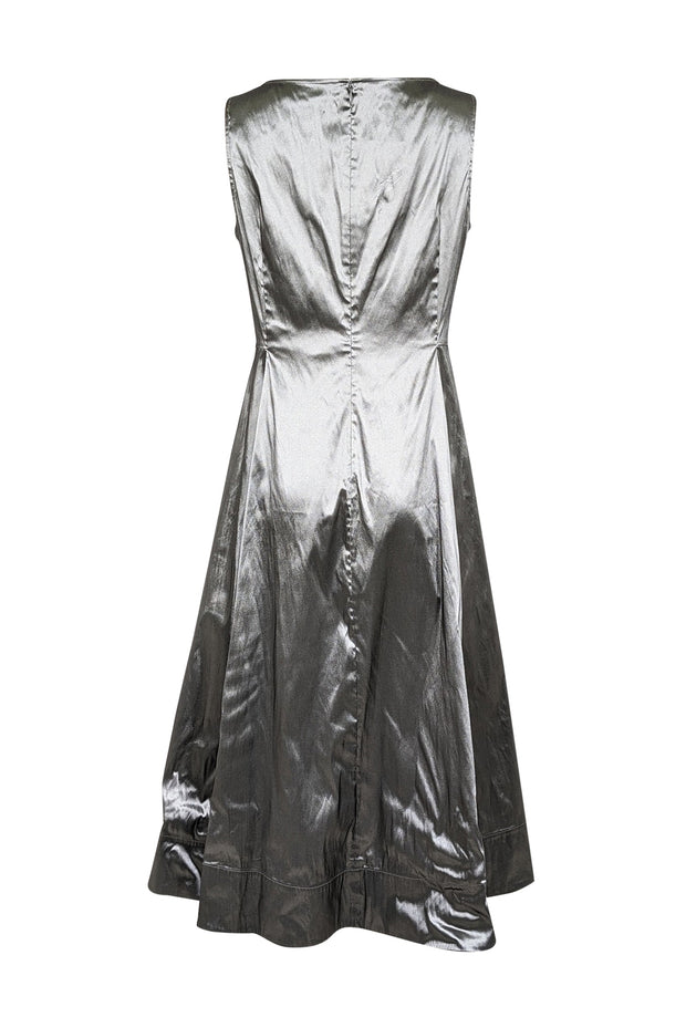 Current Boutique-Lafayette 148 - Grey Iridescent Sleeveless Midi Dress Sz 14