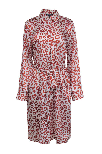 Current Boutique-Lafayette 148 - Ivory & Brown Leopard Print Satin Shirt Dress Sz L