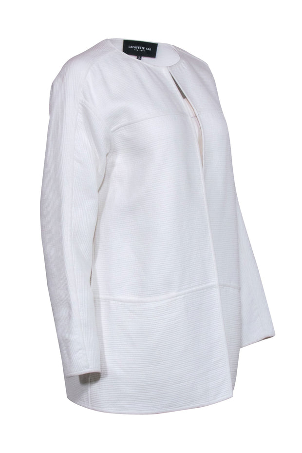 Current Boutique-Lafayette 148 - Ivory Textured Open Front Jacket Sz M