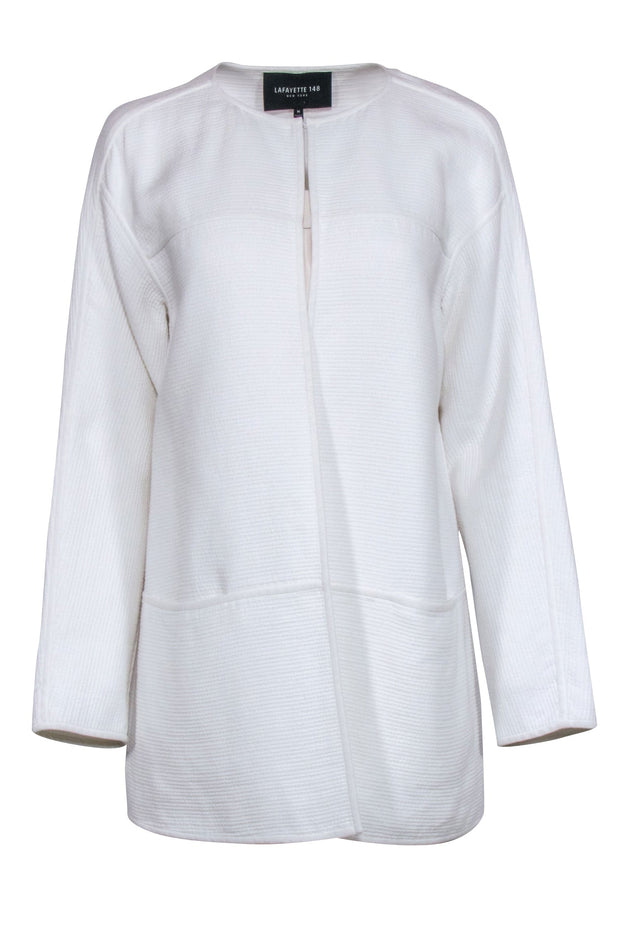 Current Boutique-Lafayette 148 - Ivory Textured Open Front Jacket Sz M