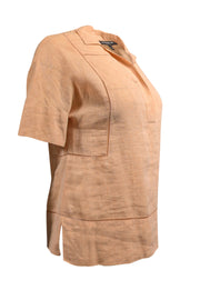 Current Boutique-Lafayette 148 - Light Peach Linen Short Sleeve Shirt Sz P