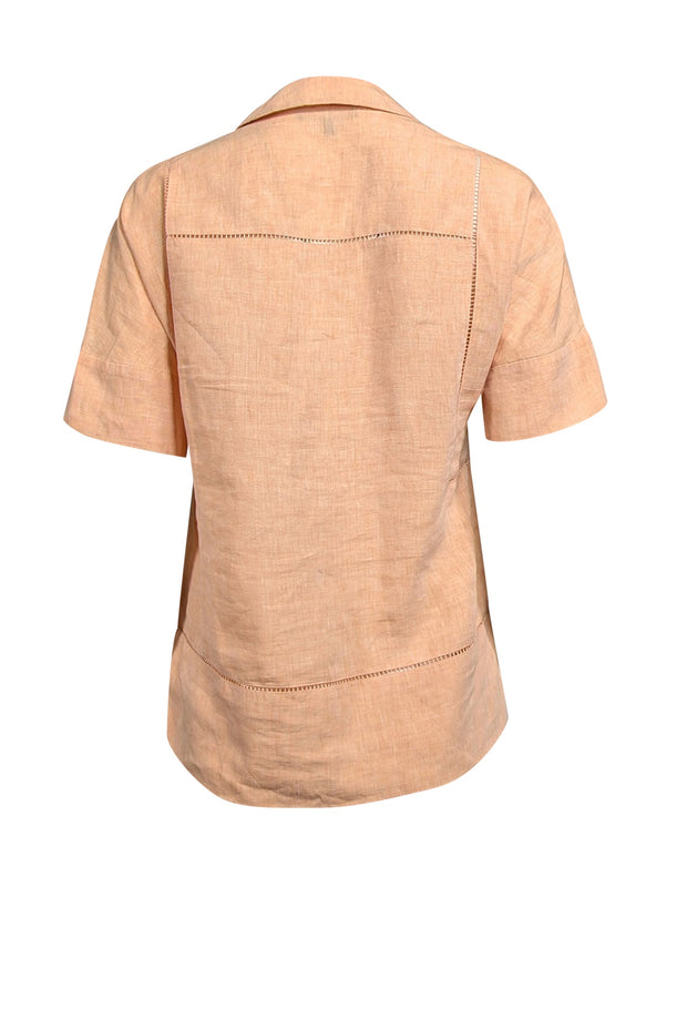 Current Boutique-Lafayette 148 - Light Peach Linen Short Sleeve Shirt Sz P