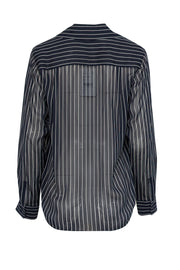 Current Boutique-Lafayette 148 - Midnight Navy & White Striped Semi-Sheer Blouse Sz XS