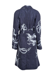 Current Boutique-Lafayette 148 - Navy & Blue Print Trench Coat Sz XL