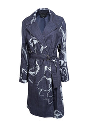 Current Boutique-Lafayette 148 - Navy & Blue Print Trench Coat Sz XL