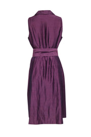 Current Boutique-Lafayette 148 - Purple Sleeveless Button Front Waist Sash Dress Sz 14