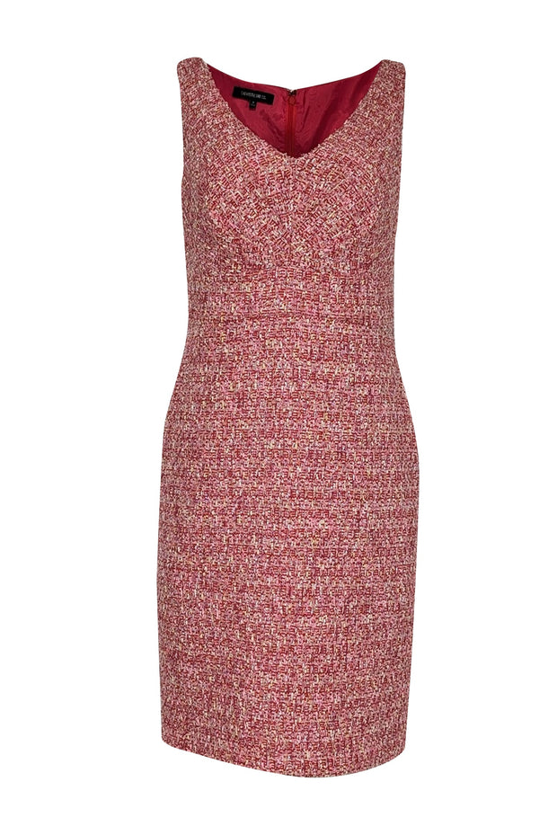 Current Boutique-Lafayette 148 - Red & Pink Boucle Sleeveless Sheath Dress Sz 6