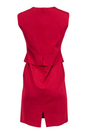 Current Boutique-Lafayette 148 - Red Sleeveless Peplum Midi Sheath Dress Sz P