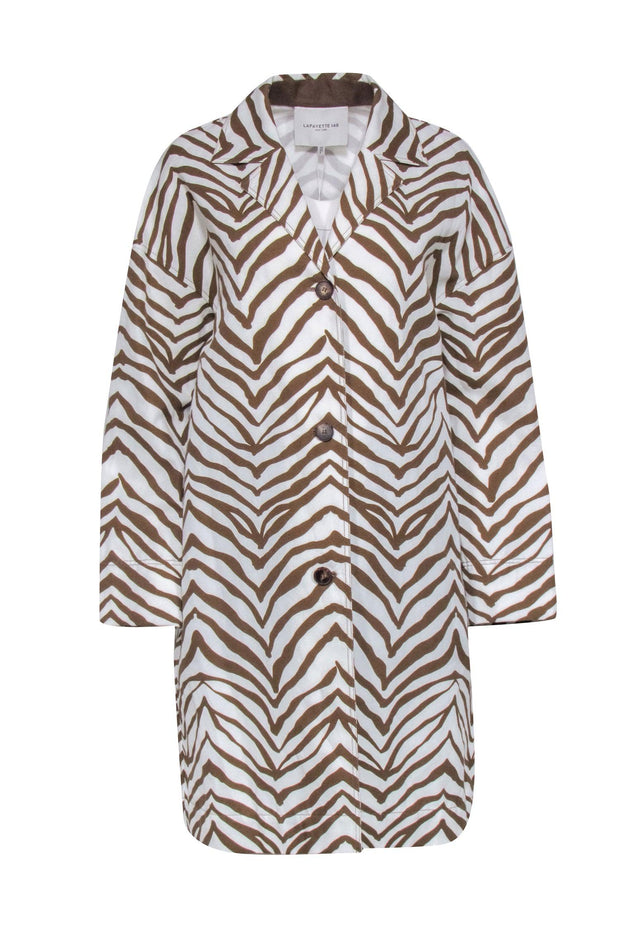 Current Boutique-Lafayette 148 - Tan & Cream Zebra Print Button Front Jacket Sz S