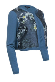 Current Boutique-Lafayette 148 - Teal Floral Brocade Cardigan Sz M