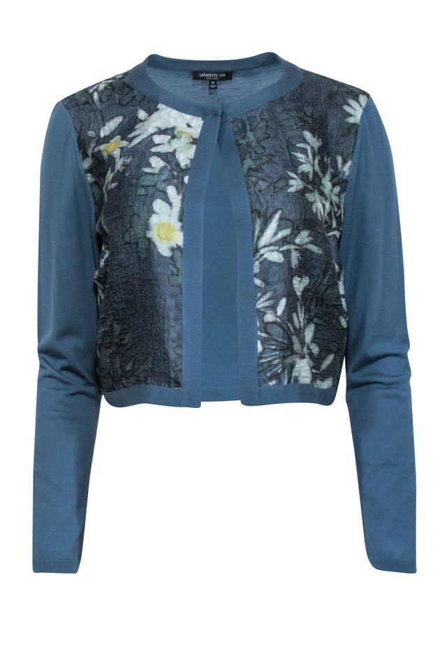 Current Boutique-Lafayette 148 - Teal Floral Brocade Cardigan Sz M