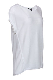 Current Boutique-Lafayette 148 - White Ribbed Short Sleeve Top Sz M