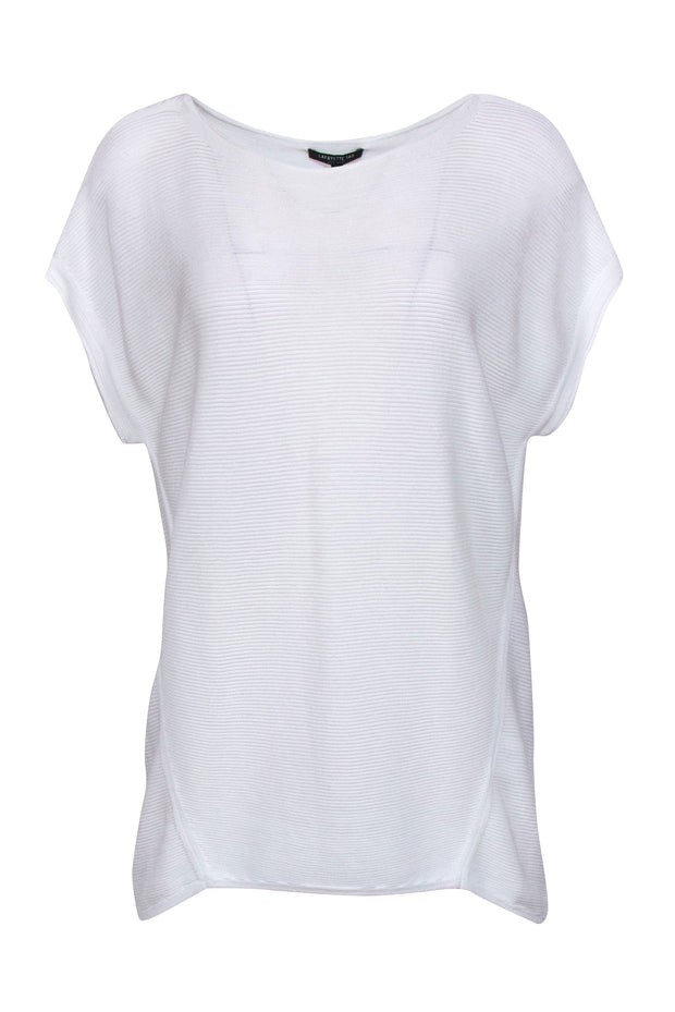 Current Boutique-Lafayette 148 - White Ribbed Short Sleeve Top Sz M