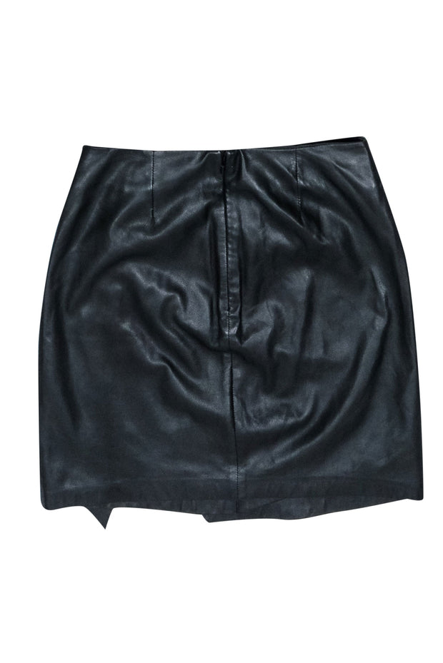 Current Boutique-Lamarque - Black Draped Leather Mini Skirt Sz 4