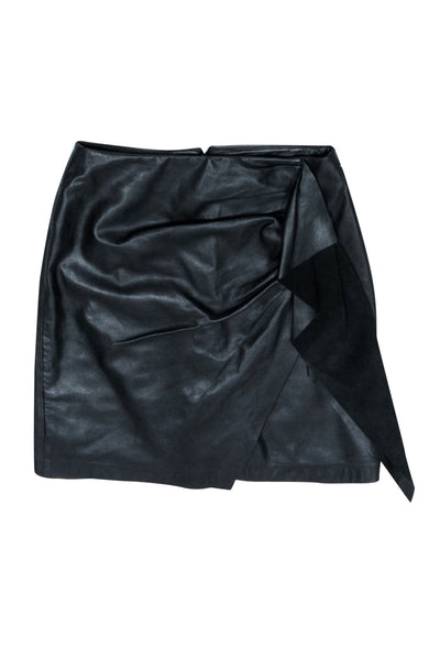 Lamarque - Black Draped Leather Mini Skirt Sz 4