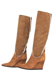Current Boutique-Lanvin - Tan Shearling Lined Wedged Boots Sz 9