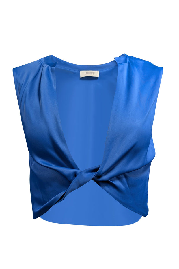 Current Boutique-Lapointe - Blue Satin Twist-Front Cropped Top Sz 0