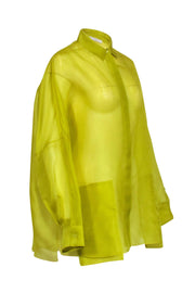 Current Boutique-Lapointe - Chartreuse Sheer Button-Up Oversized Blouse Sz S