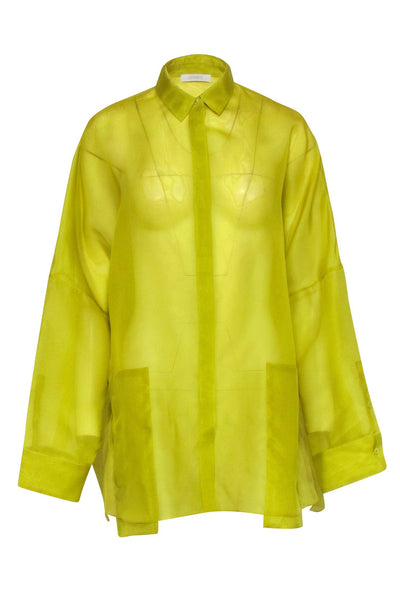 Current Boutique-Lapointe - Chartreuse Sheer Button-Up Oversized Blouse Sz S