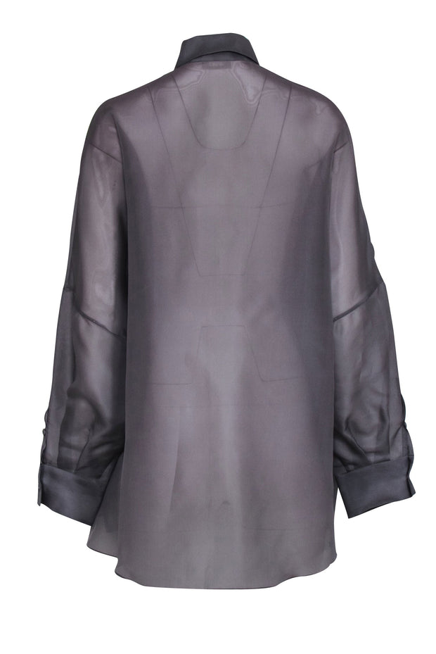 Current Boutique-Lapointe - Grey Silk Sheer Button-Up Oversized Blouse Sz S