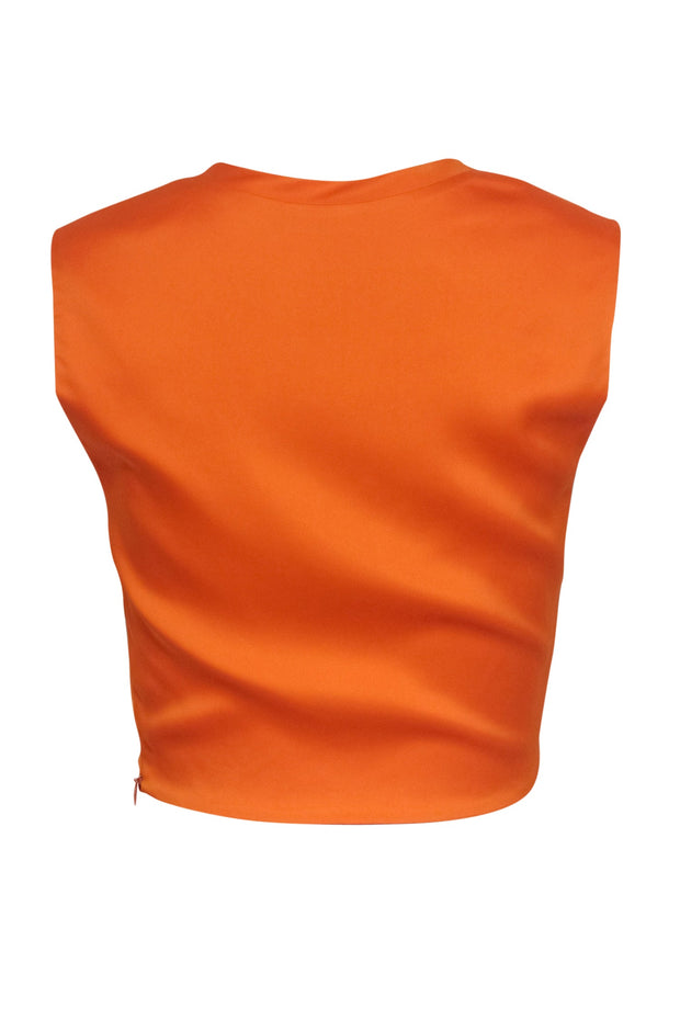 Current Boutique-Lapointe - Orange Satin Twist-Front Cropped Top Sz 2