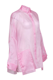 Current Boutique-Lapointe - Pink Silk Sheer Button-Up Oversized Blouse Sz S
