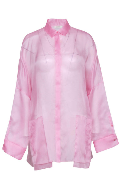 Current Boutique-Lapointe - Pink Silk Sheer Button-Up Oversized Blouse Sz S