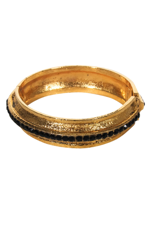 Current Boutique-Larisa Barrera - Brassy Gold Magnetic Cuff w/ Onyx Stones
