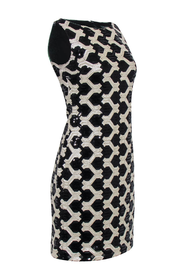 Current Boutique-Lauren Ralph Lauren - Black & Beige Interlocking Sequin Pattern Sheath Dress Sz 2