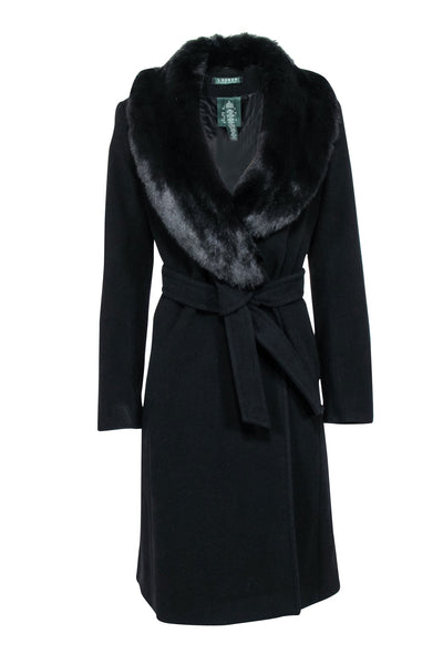 Current Boutique-Lauren Ralph Lauren - Black Faux Fur Trim Coat Sz 6