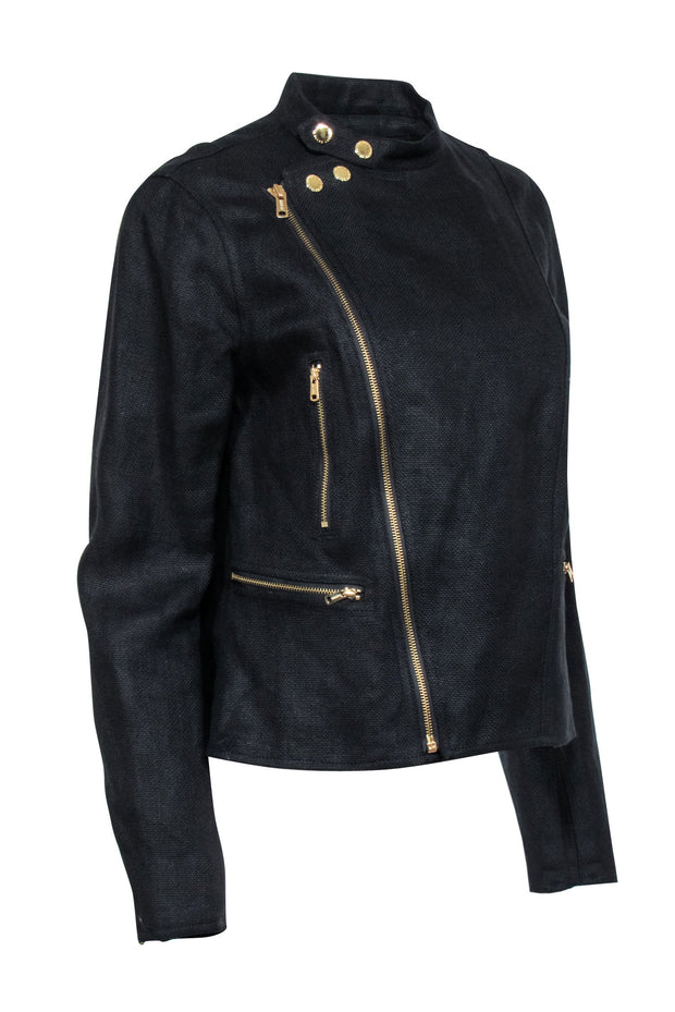 Current Boutique-Lauren Ralph Lauren - Black Linen Moto Zip Jacket Sz 10