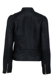 Current Boutique-Lauren Ralph Lauren - Black Linen Moto Zip Jacket Sz 10