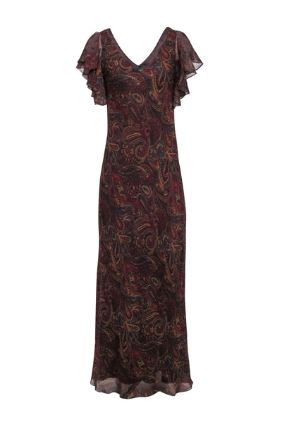 Current Boutique-Lauren Ralph Lauren - Maroon, Teal & Tan Paisley Print Sleeveless Maxi Dress Sz 10