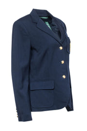 Current Boutique-Lauren Ralph Lauren - Navy Wool Crest Embellished Blazer Sz 10