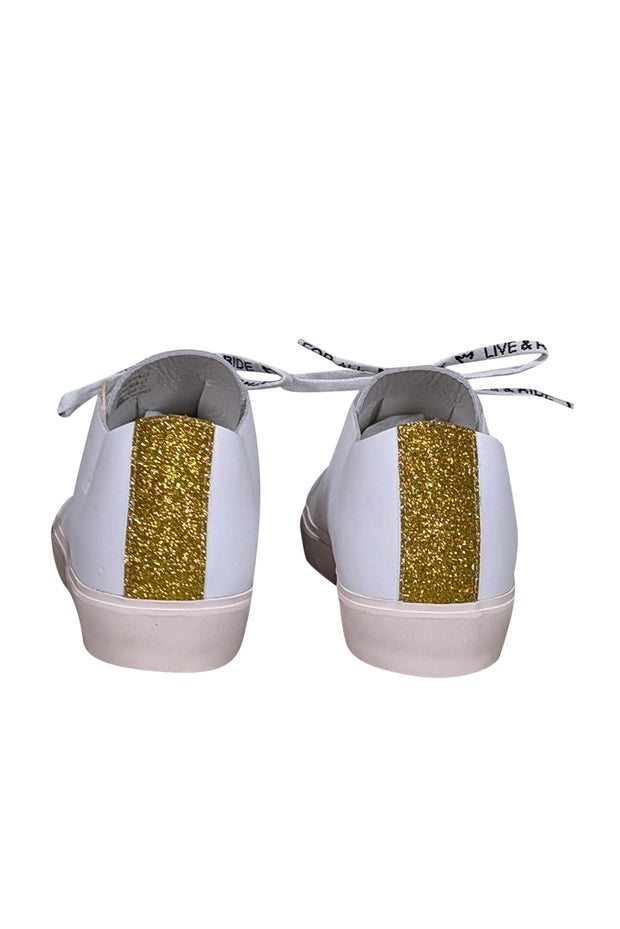 Current Boutique-Leather Crown - White leather w/ Gold Glitter Detail Sneaker Sz 9